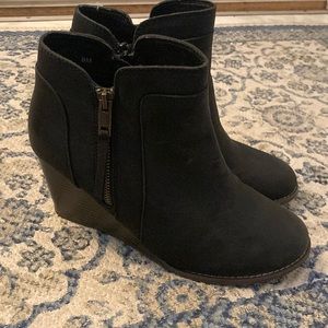 Black wedge booties